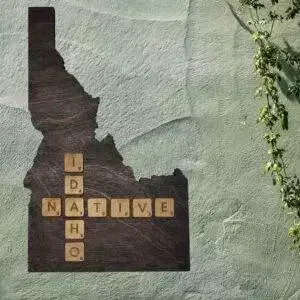 Idaho Native Accent | Rustic Laser Cut Wall & Table Decor | Unique Idaho Sign with Tile Letters for Home or Cabin Decor – Gray Stain