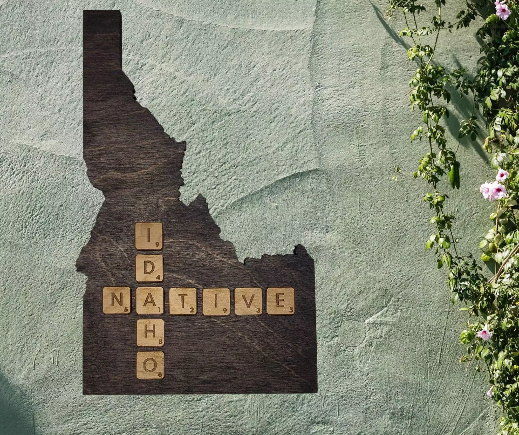 Idaho Native Accent | Rustic Laser Cut Wall & Table Decor | Unique Idaho Sign with Tile Letters for Home or Cabin Decor - Gray Stain - Image 2