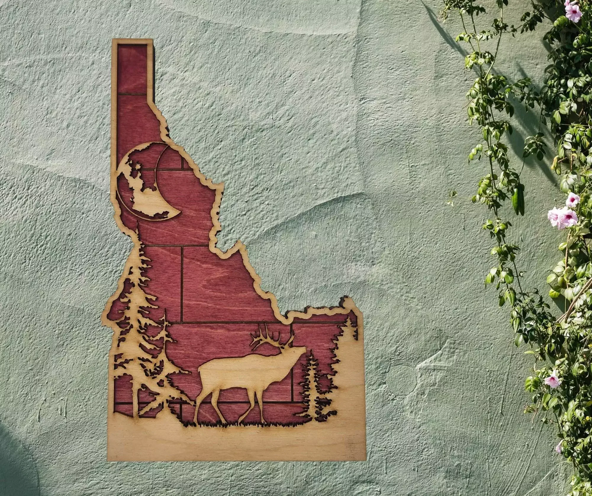 Idaho Sign - Rustic Home Decor with Forest Scene, Perfect Gift for Idaho Lovers & Nature Enthusiasts - Red Planked Stain - Image 2
