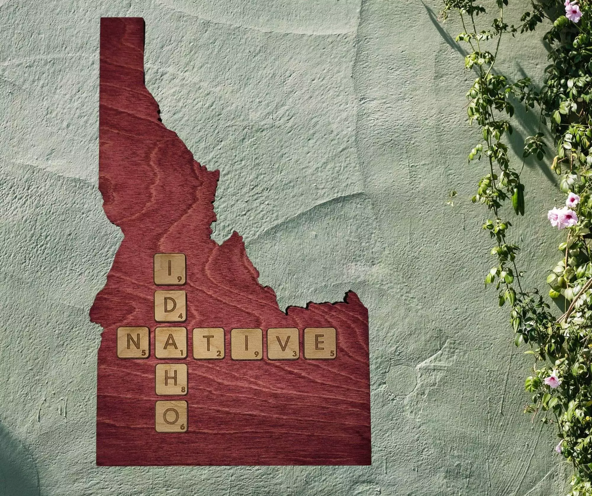 Idaho Native Accent | Rustic Laser Cut Wall & Table Decor | Unique Idaho Sign with Tile Letters for Home or Cabin Decor - Red Stain - Image 2