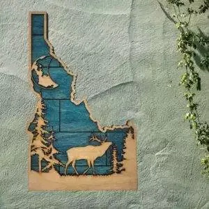 Idaho Sign – Rustic Home Decor with Forest Scene, Perfect Gift for Idaho Lovers & Nature Enthusiasts – Turquoise Planked Stain