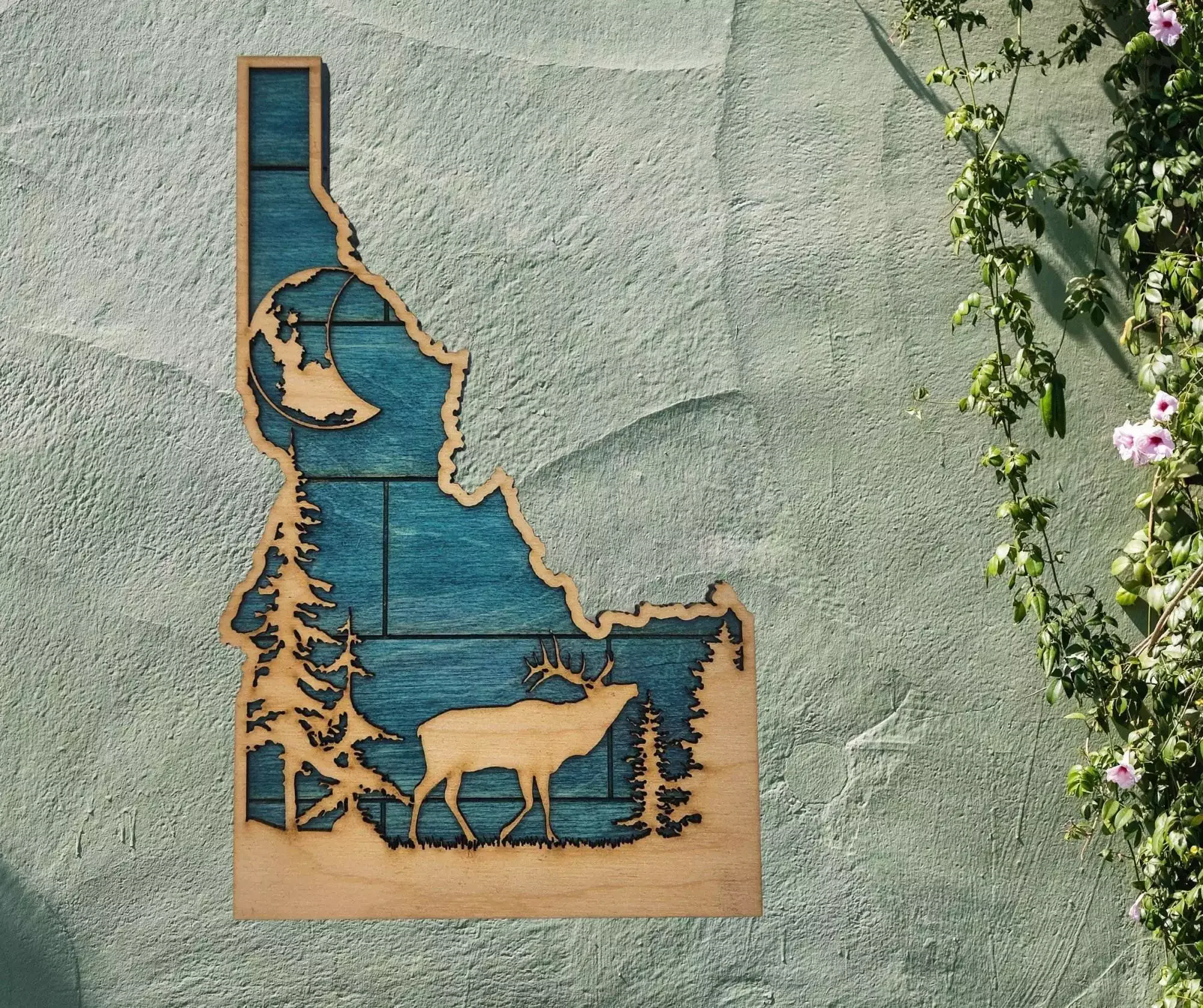 Idaho Sign - Rustic Home Decor with Forest Scene, Perfect Gift for Idaho Lovers & Nature Enthusiasts - Turquoise Planked Stain - Image 2