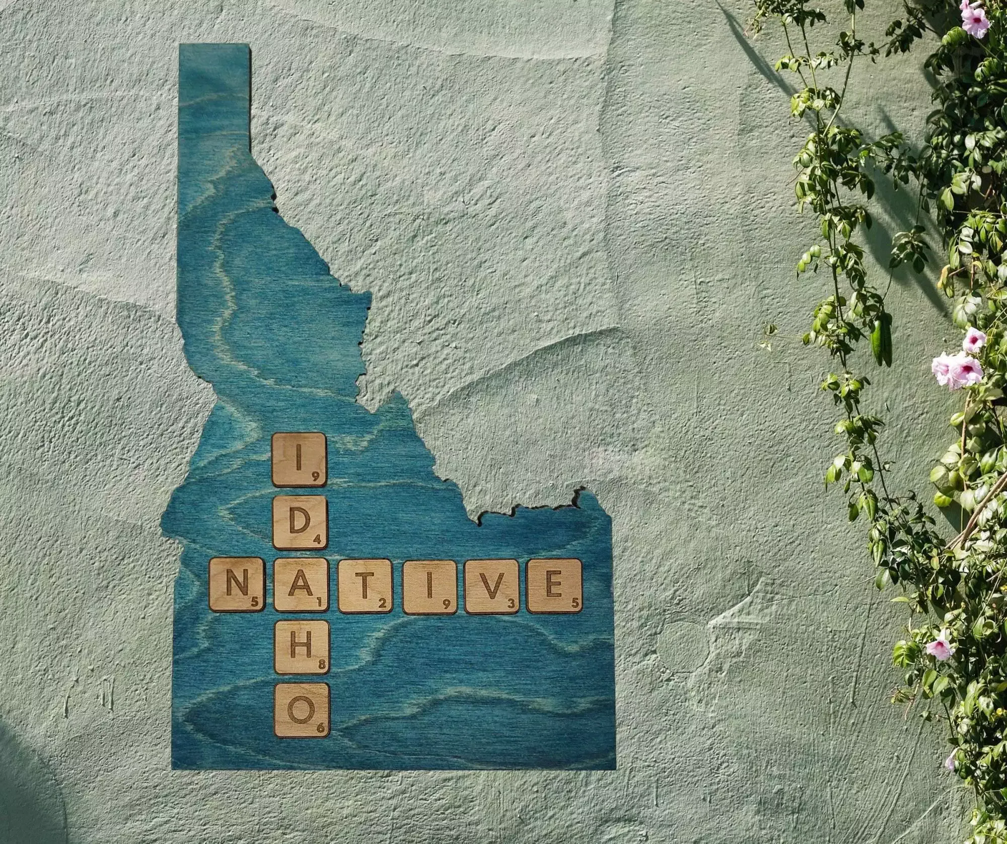 Idaho Native Accent | Rustic Laser Cut Wall & Table Decor | Unique Idaho Sign with Tile Letters for Home or Cabin Decor - Turquoise Stain - Image 2