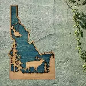 Idaho Sign – Rustic Home Decor with Forest Scene, Perfect Gift for Idaho Lovers & Nature Enthusiasts – Turquoise Stain