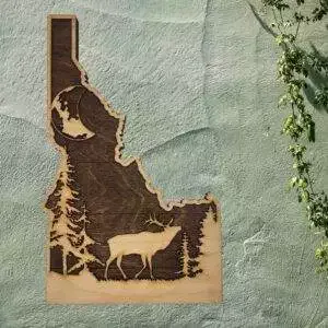 Idaho Sign – Rustic Home Decor with Forest Scene, Perfect Gift for Idaho Lovers & Nature Enthusiasts – Walnut Planked Stain