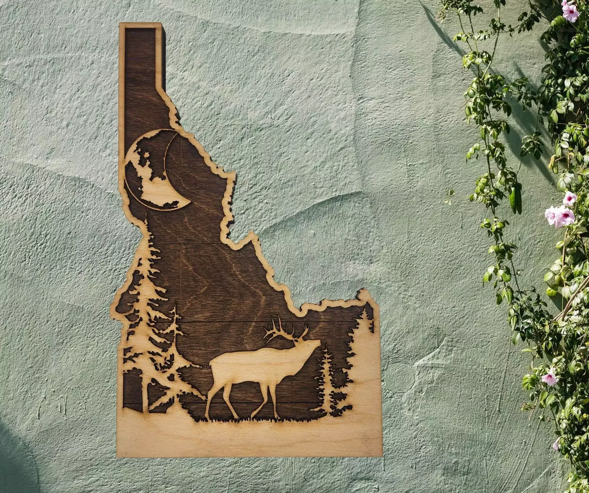 Idaho Sign - Rustic Home Decor with Forest Scene, Perfect Gift for Idaho Lovers & Nature Enthusiasts - Walnut Planked Stain - Image 2