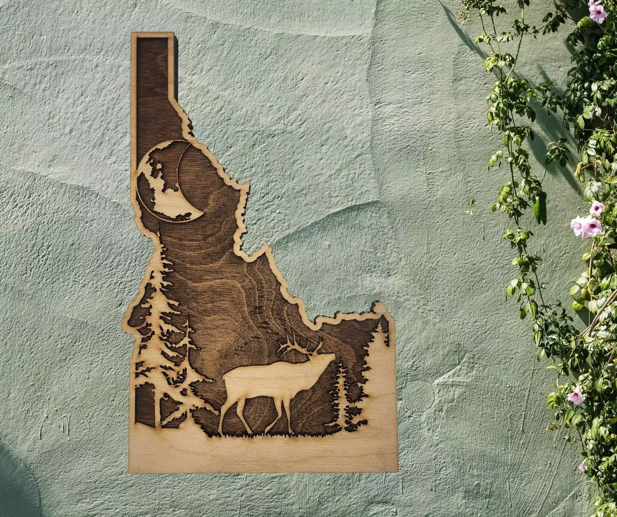 Idaho Sign - Rustic Home Decor with Forest Scene, Perfect Gift for Idaho Lovers & Nature Enthusiasts - Walnut Stain - Image 2