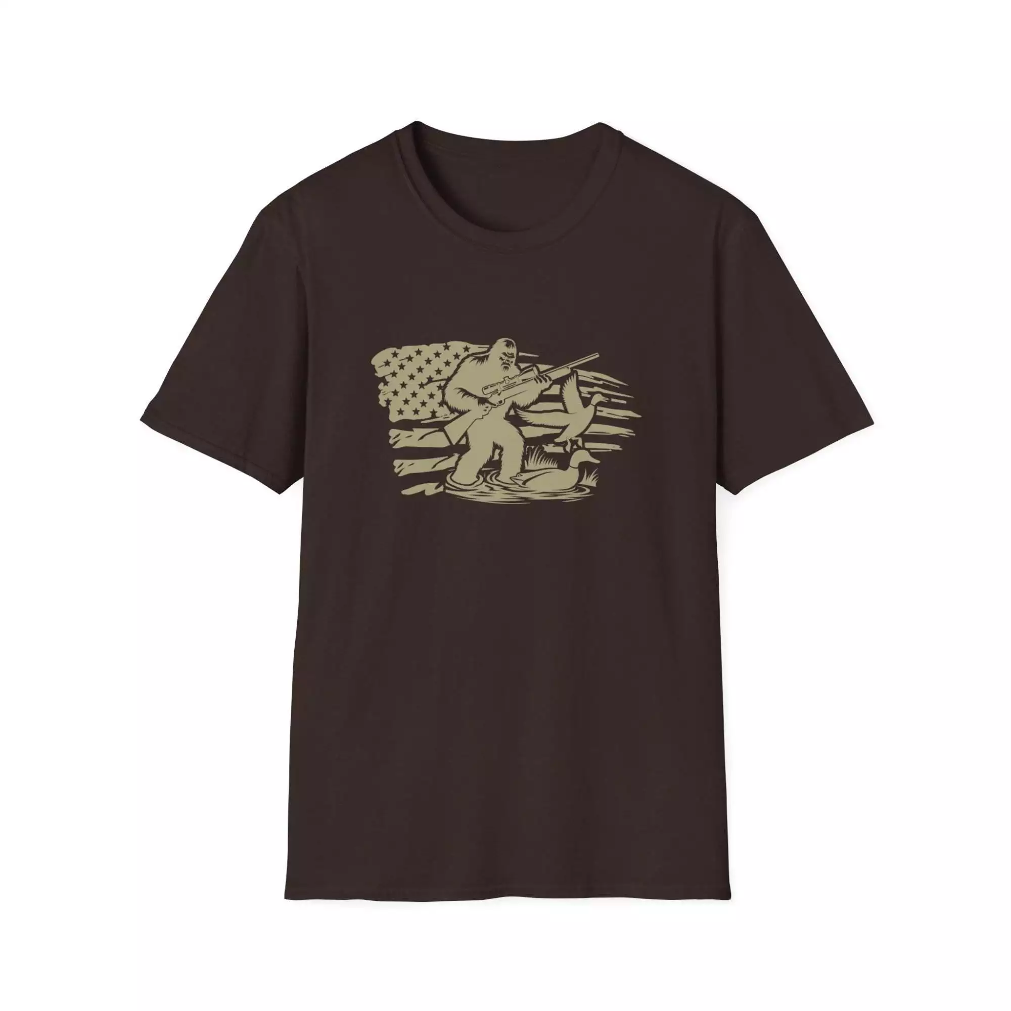 Distressed US Flag Bigfoot Hunting T-Shirt, Patriotic American Tee, Sasquatch Lover Gift, Vintage American Flag Shirt, USA Hunting Shirt, - Image 5