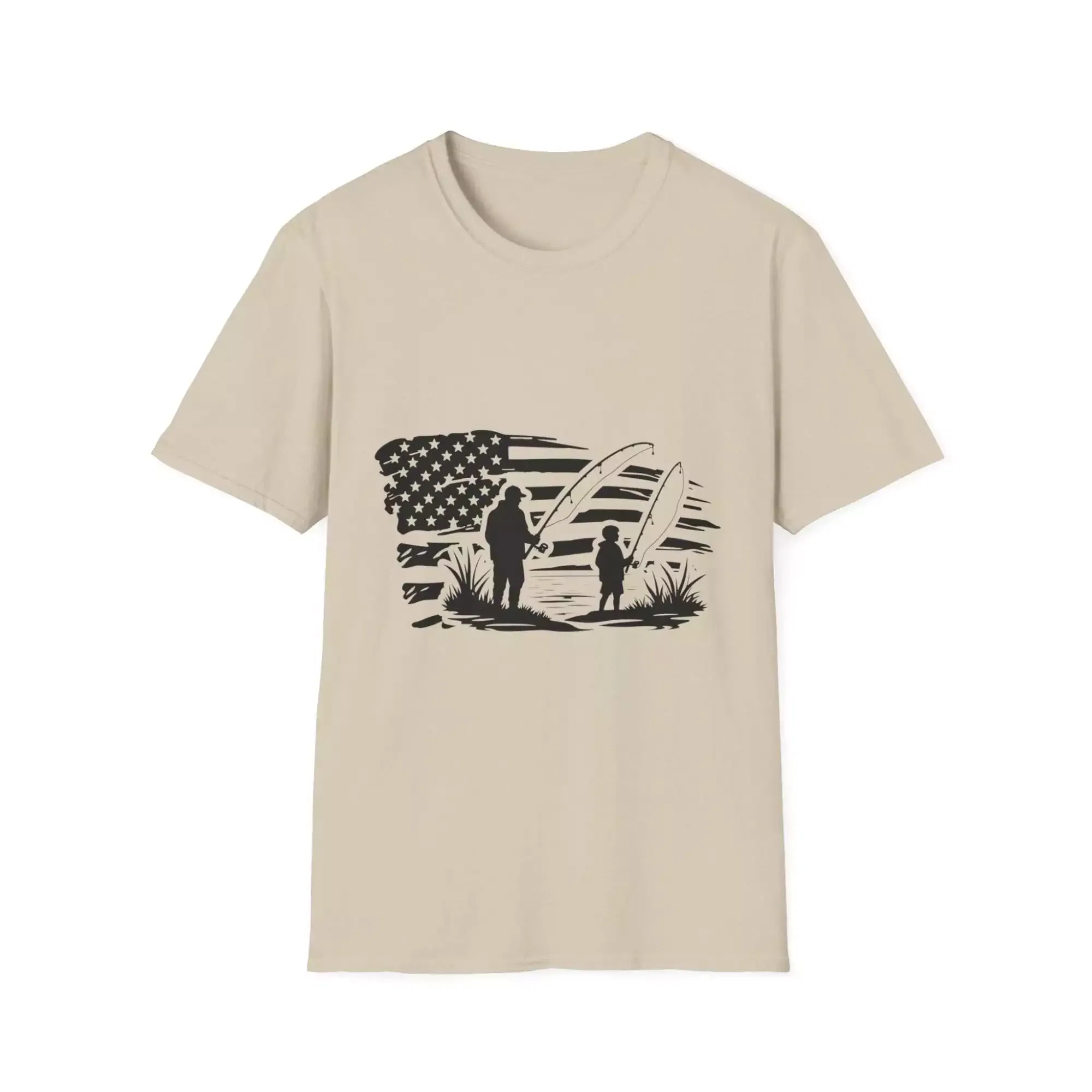 Father and Son Fishing Unisex T-Shirt, Patriotic Fishing Tee, Distressed US Flag Shirt, Family Fishing Shirt, Dad and Son Matching Shirts - Image 3