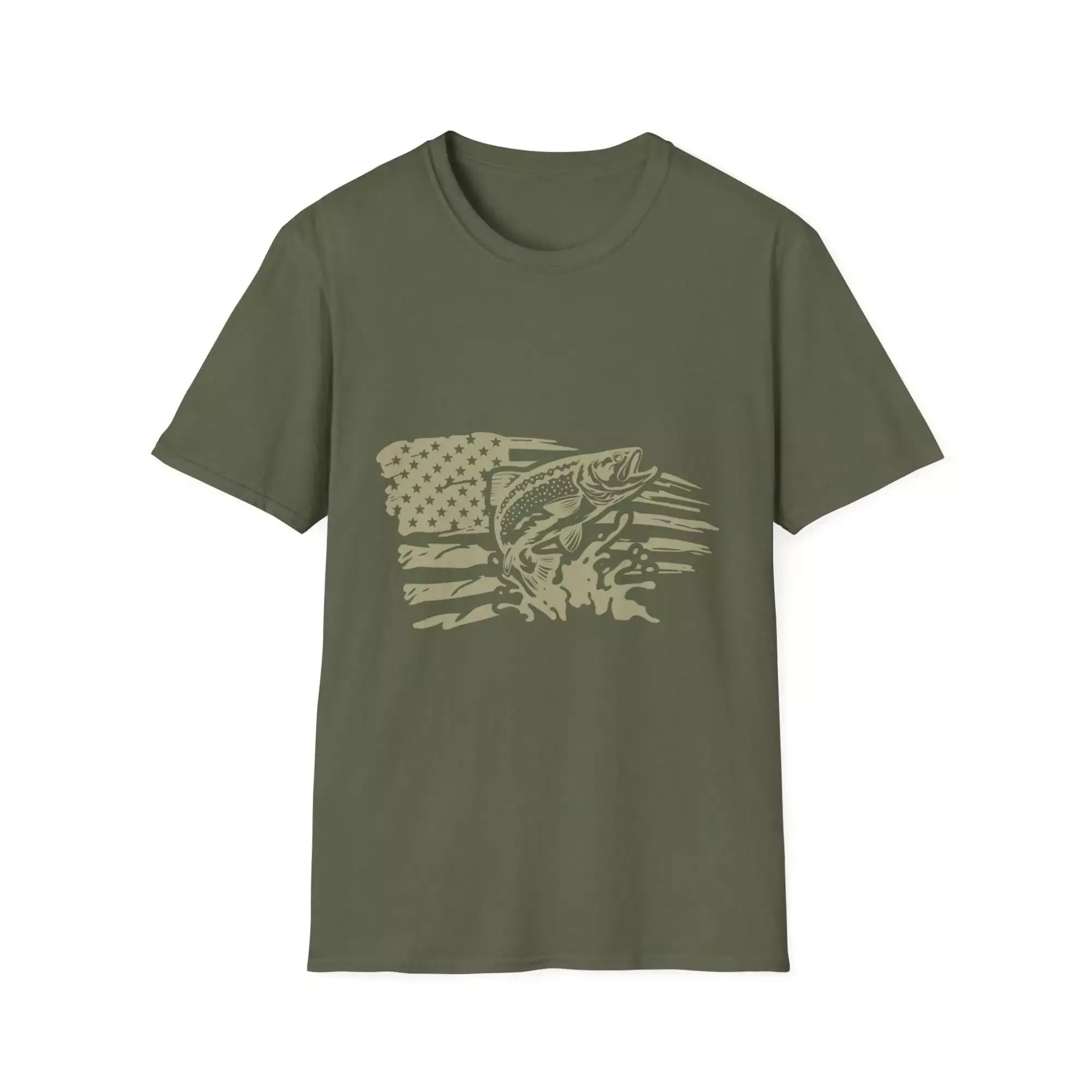 Distressed US Flag Trout T-Shirt, Fishing Shirt, Patriotic Tee, American Flag Apparel, Outdoor Clothing, Fishing Lover Gift - Image 2