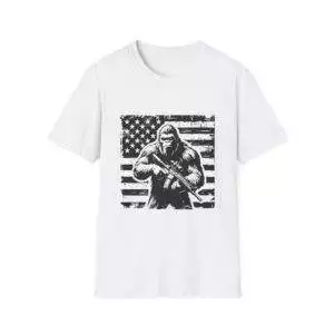 Distressed US Flag Bigfoot AR Unisex T-Shirt, Patriotic Tee, American Flag Shirt, Sasquatch Top, USA Independence Day Gift