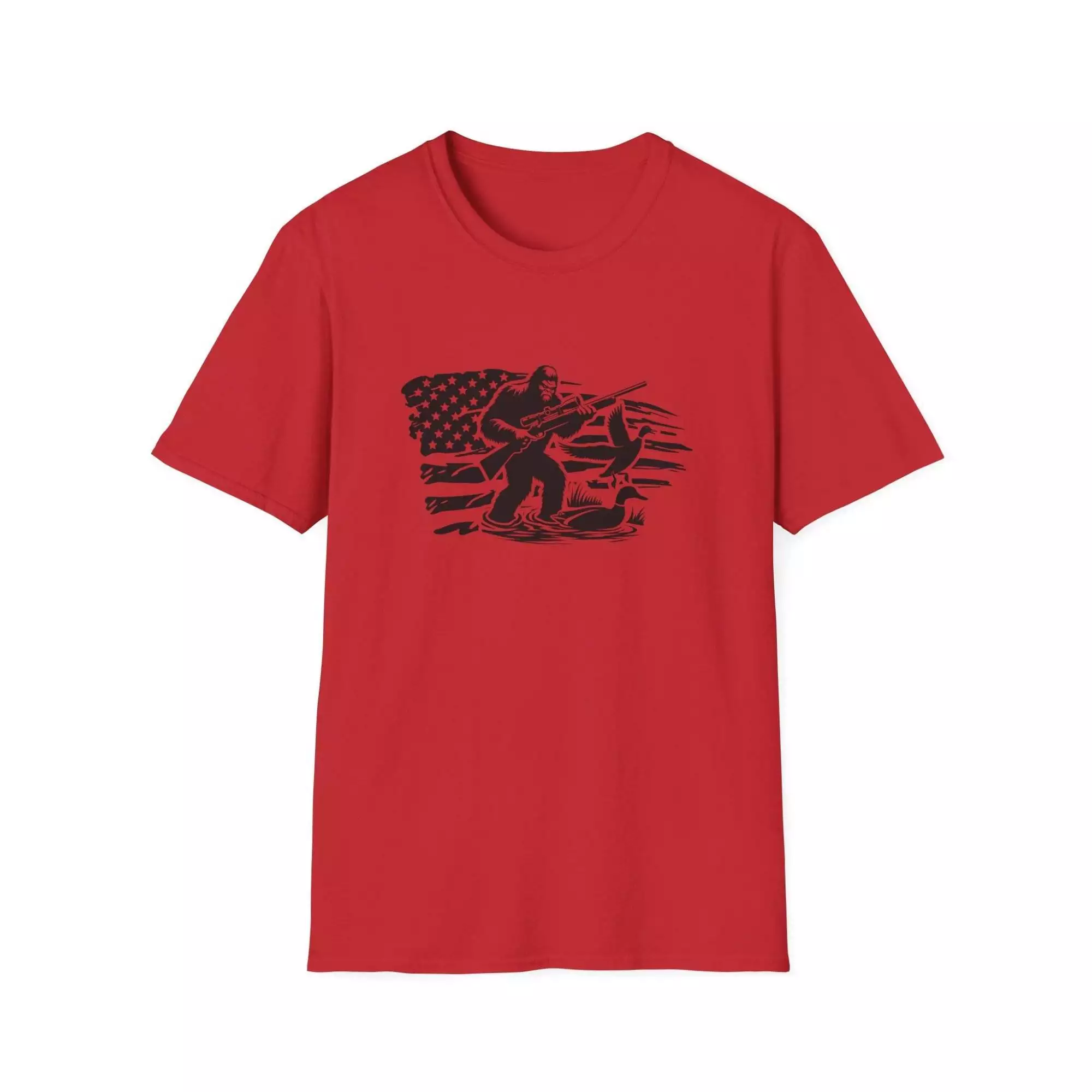 Distressed US Flag Bigfoot Hunting T-Shirt, Patriotic American Tee, Sasquatch Lover Gift, Vintage American Flag Shirt, USA Hunting Shirt, - Image 11