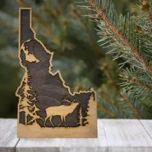 Idaho Sign – Rustic Home Decor with Forest Scene, Perfect Gift for Idaho Lovers & Nature Enthusiasts – Gray Stain