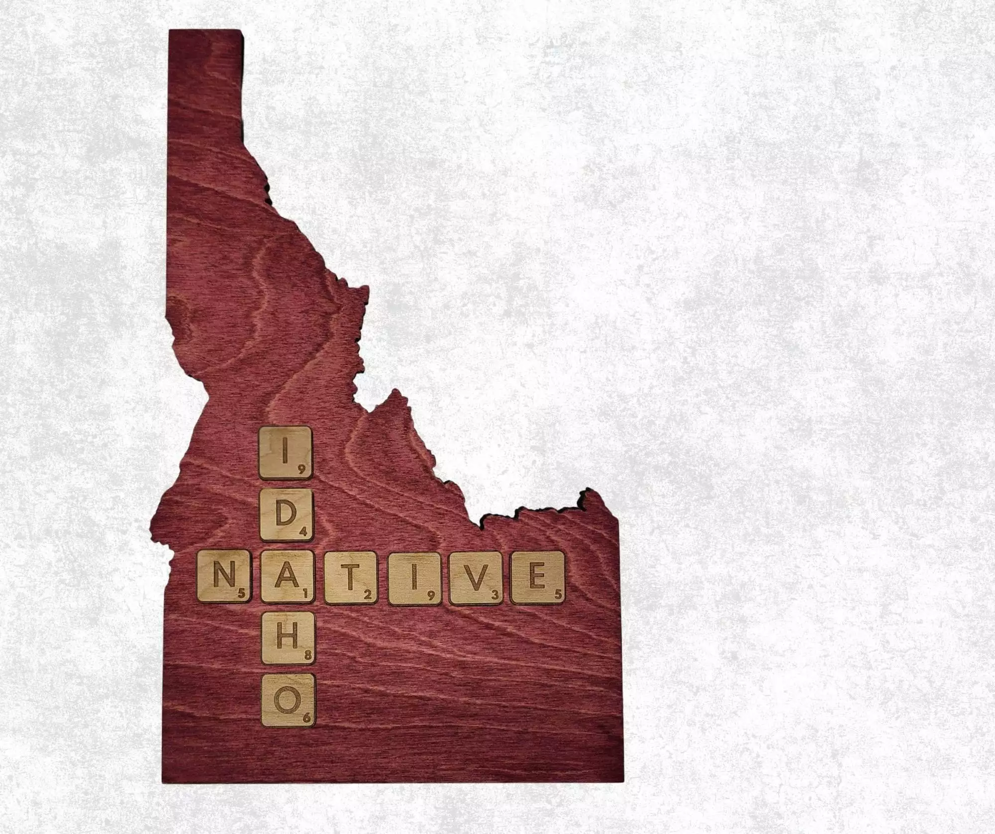 Idaho Native Accent | Rustic Laser Cut Wall & Table Decor | Unique Idaho Sign with Tile Letters for Home or Cabin Decor - Red Stain - Image 3
