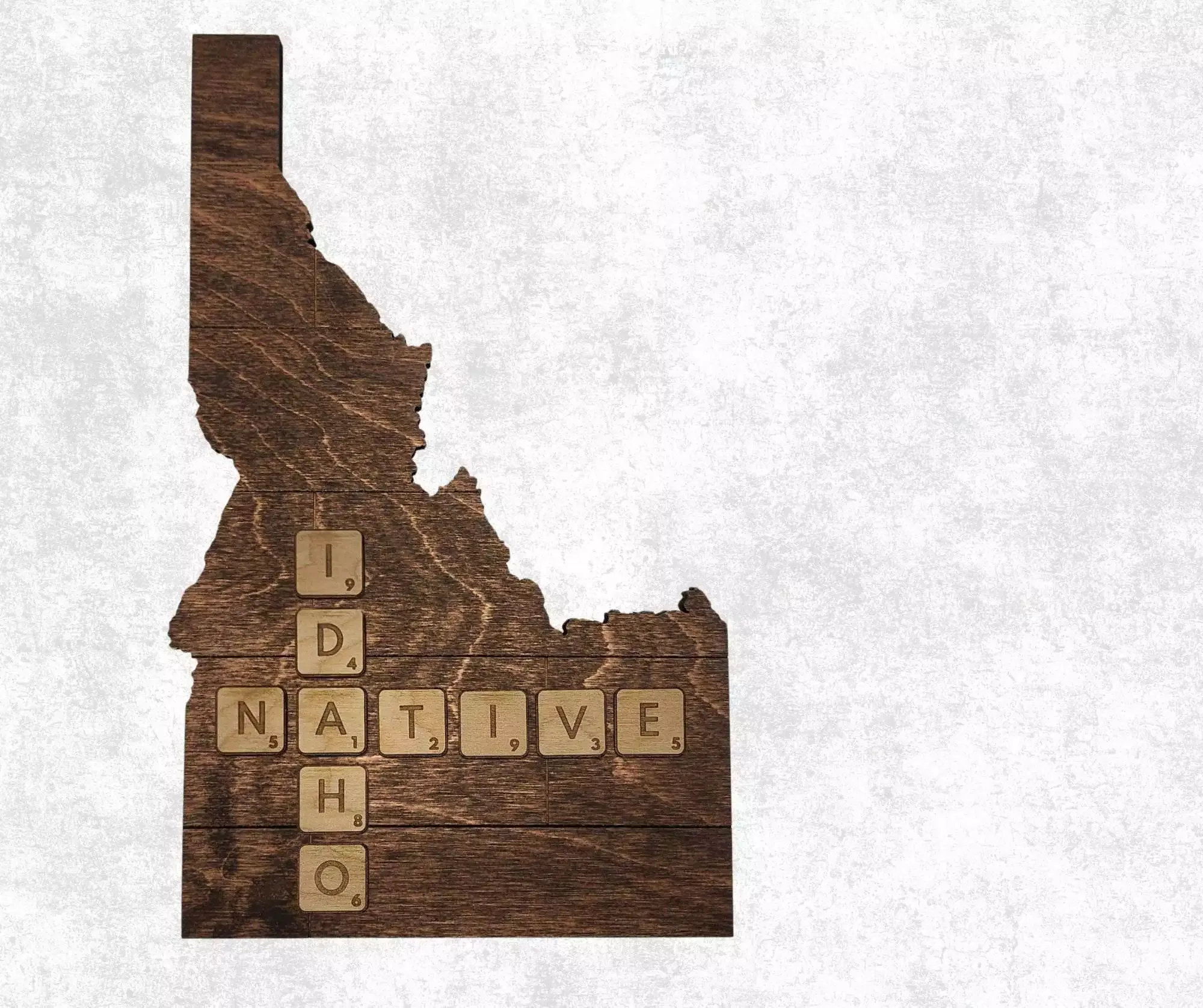 Idaho Native Accent | Rustic Laser Cut Wall & Table Decor | Unique Idaho Sign with Tile Letters for Home or Cabin Decor - Walnut Stain - Faux Plank Engrave - Image 3