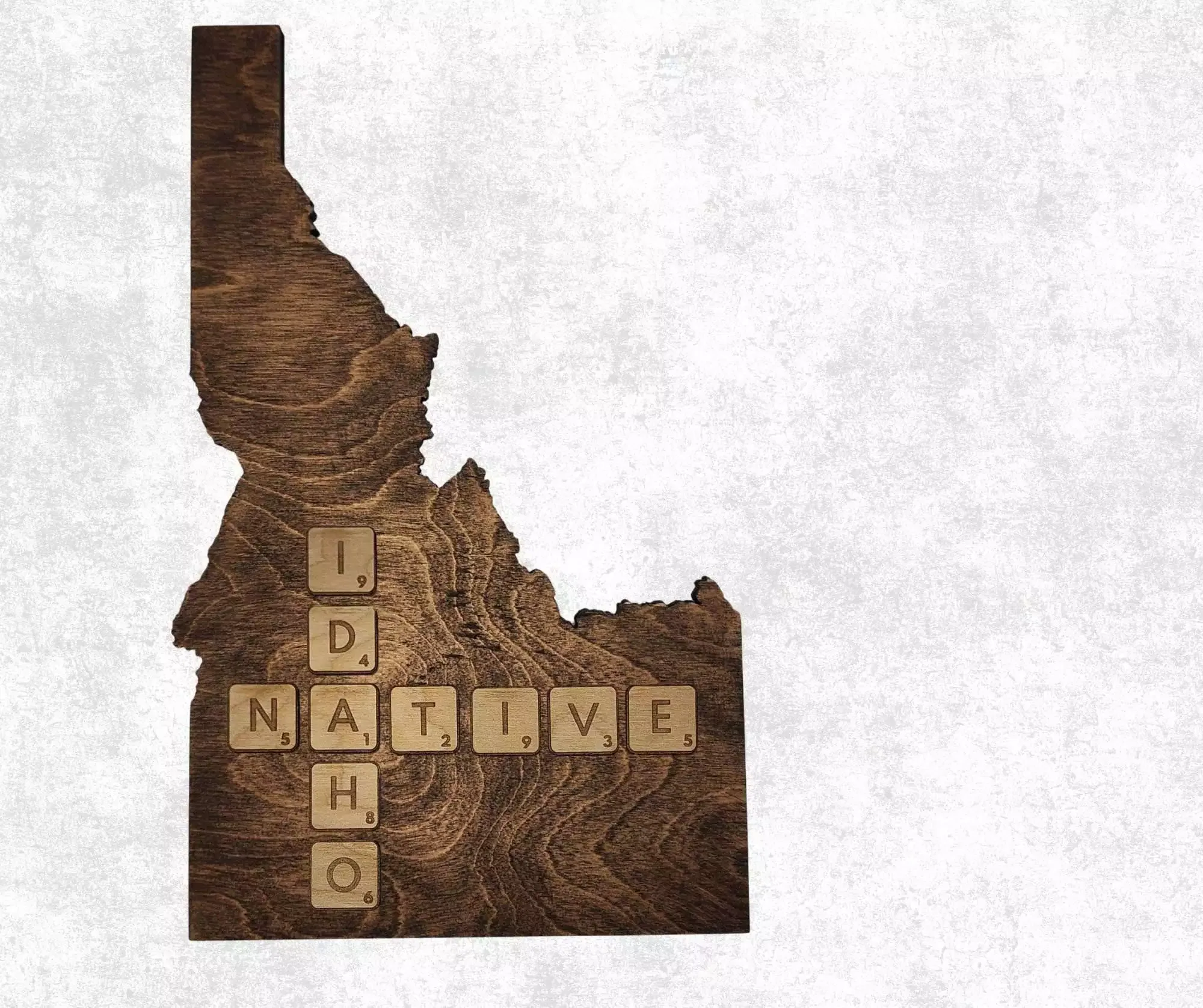 Idaho Native Accent | Rustic Laser Cut Wall & Table Decor | Unique Idaho Sign with Tile Letters for Home or Cabin Decor - Walnut Stain - Image 3