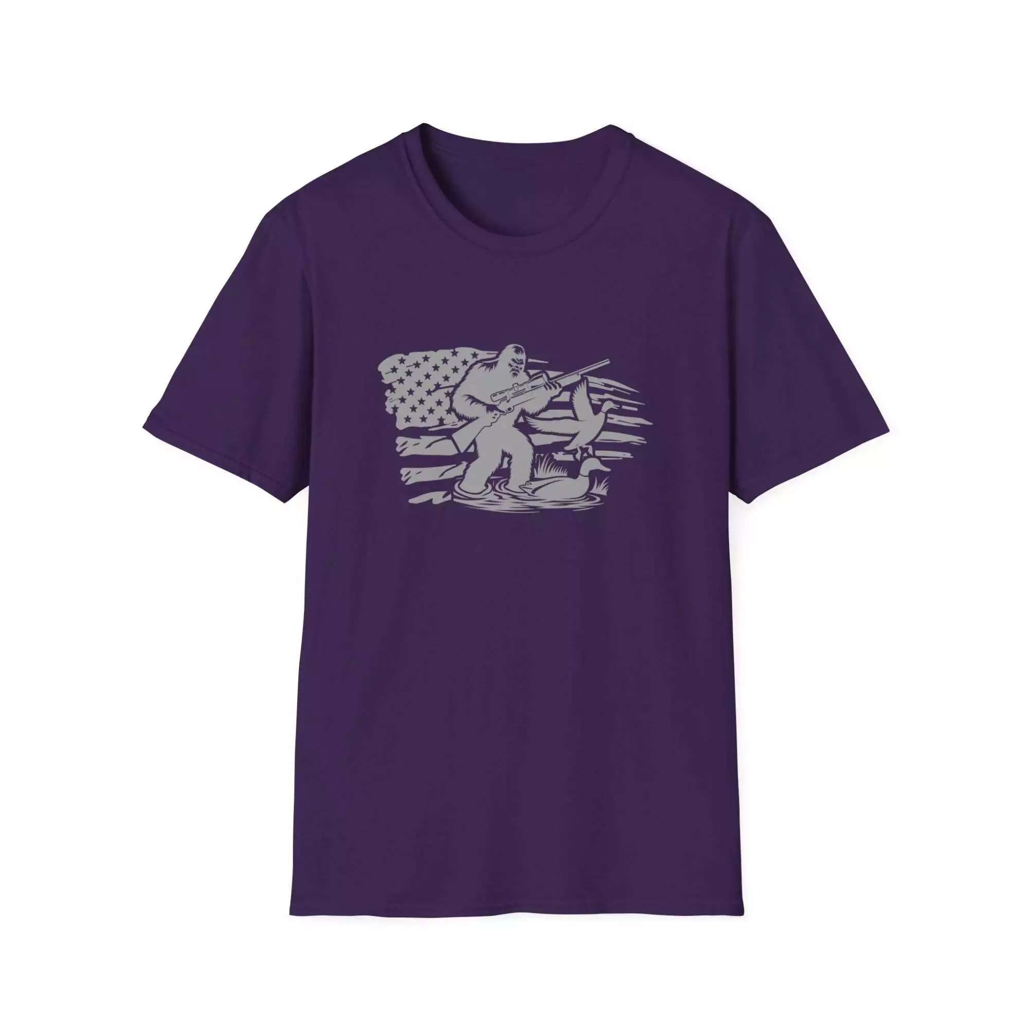 Distressed US Flag Bigfoot Hunting T-Shirt, Patriotic American Tee, Sasquatch Lover Gift, Vintage American Flag Shirt, USA Hunting Shirt, - Image 10