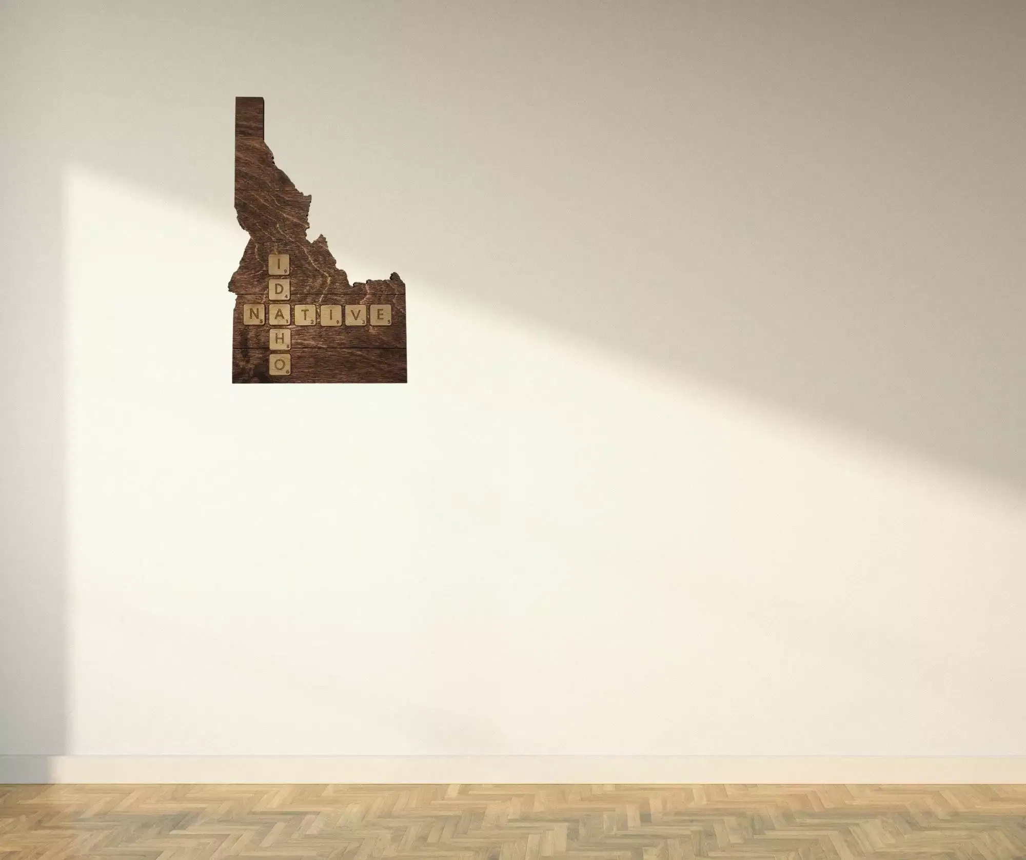 Idaho Native Accent | Rustic Laser Cut Wall & Table Decor | Unique Idaho Sign with Tile Letters for Home or Cabin Decor - Walnut Stain - Faux Plank Engrave - Image 4