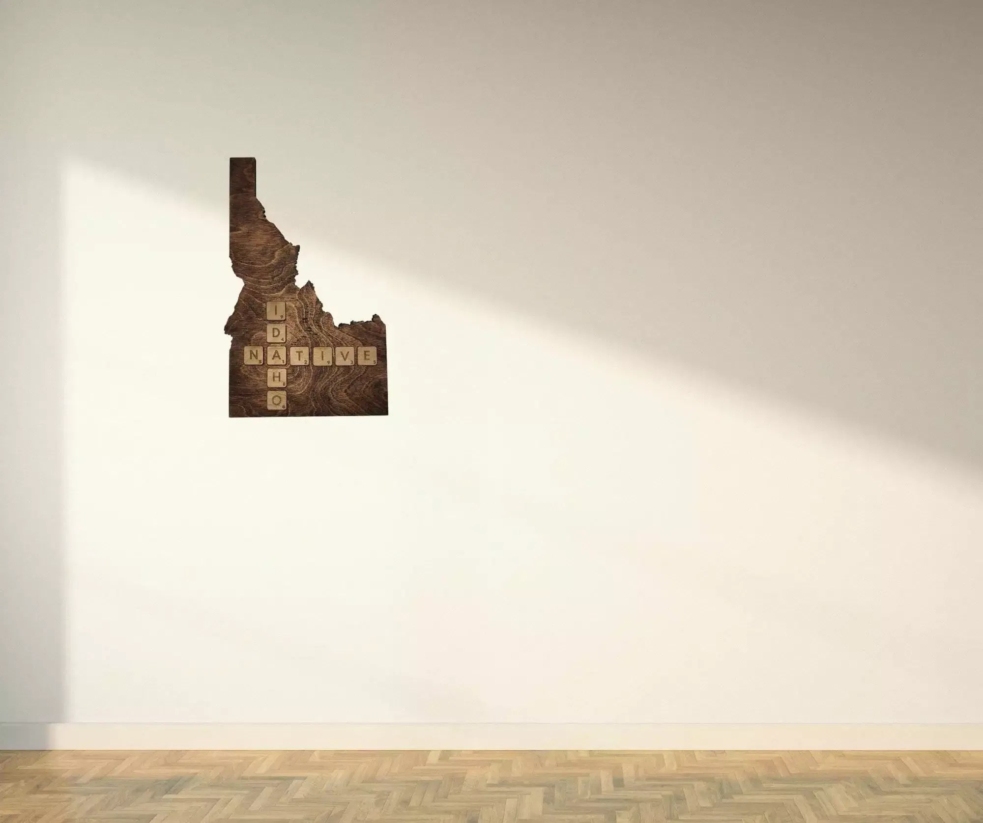 Idaho Native Accent | Rustic Laser Cut Wall & Table Decor | Unique Idaho Sign with Tile Letters for Home or Cabin Decor - Walnut Stain - Image 4