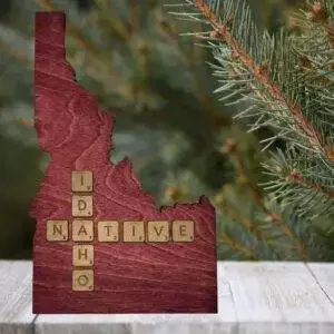 Idaho Native Accent | Rustic Laser Cut Wall & Table Decor | Unique Idaho Sign with Tile Letters for Home or Cabin Decor – Red Stain