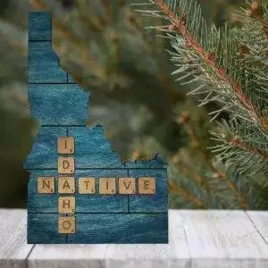 Idaho Native Accent | Rustic Laser Cut Wall & Table Decor | Unique Idaho Sign with Tile Letters for Home or Cabin Decor – Turquoise Stain – Faux Plank Engrave