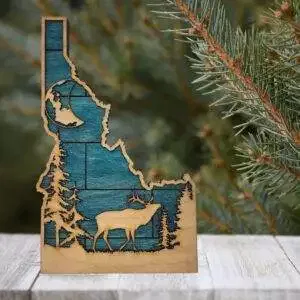 Idaho Sign – Rustic Home Decor with Forest Scene, Perfect Gift for Idaho Lovers & Nature Enthusiasts – Turquoise Planked Stain