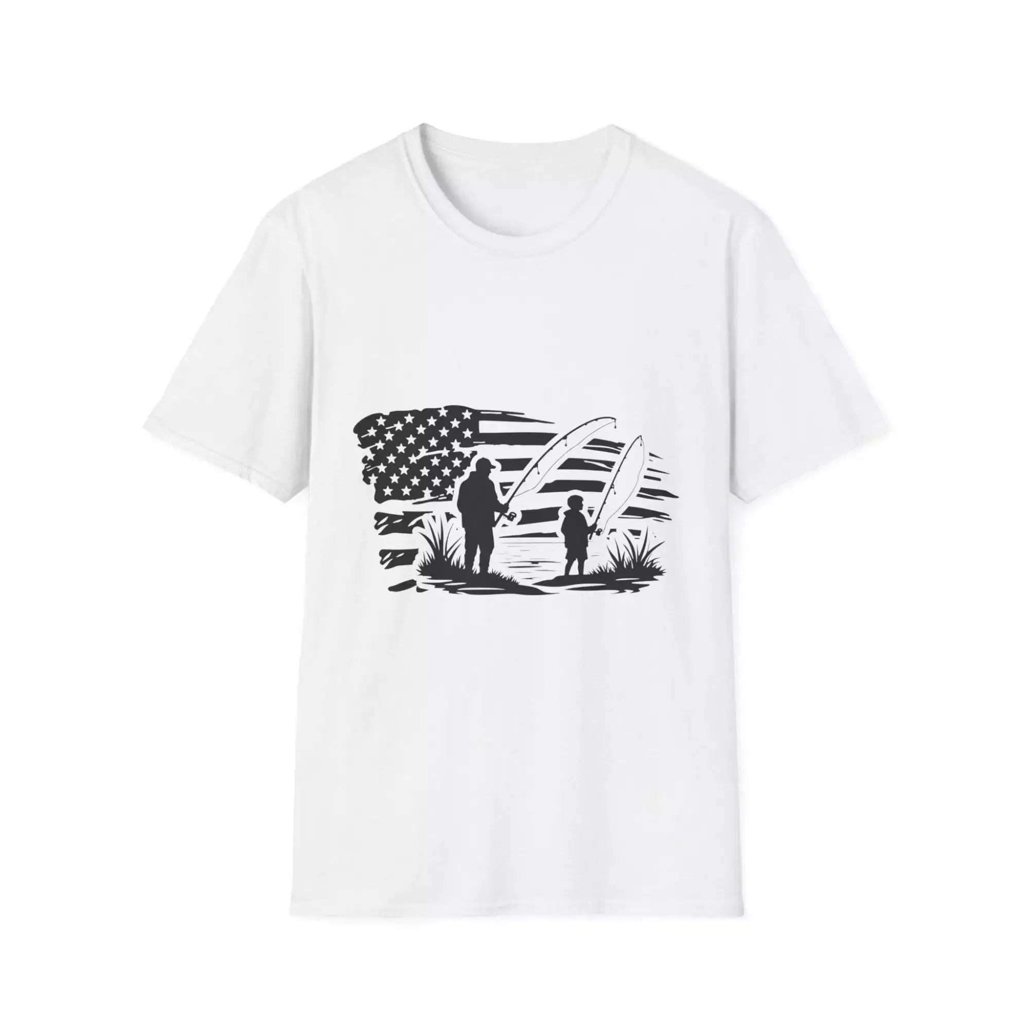 Father and Son Fishing Unisex T-Shirt, Patriotic Fishing Tee, Distressed US Flag Shirt, Family Fishing Shirt, Dad and Son Matching Shirts