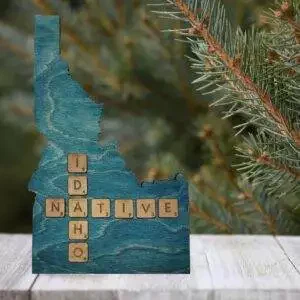 Idaho Native Accent | Rustic Laser Cut Wall & Table Decor | Unique Idaho Sign with Tile Letters for Home or Cabin Decor – Turquoise Stain