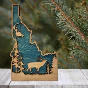 Idaho Sign – Rustic Home Decor with Forest Scene, Perfect Gift for Idaho Lovers & Nature Enthusiasts – Turquoise Stain