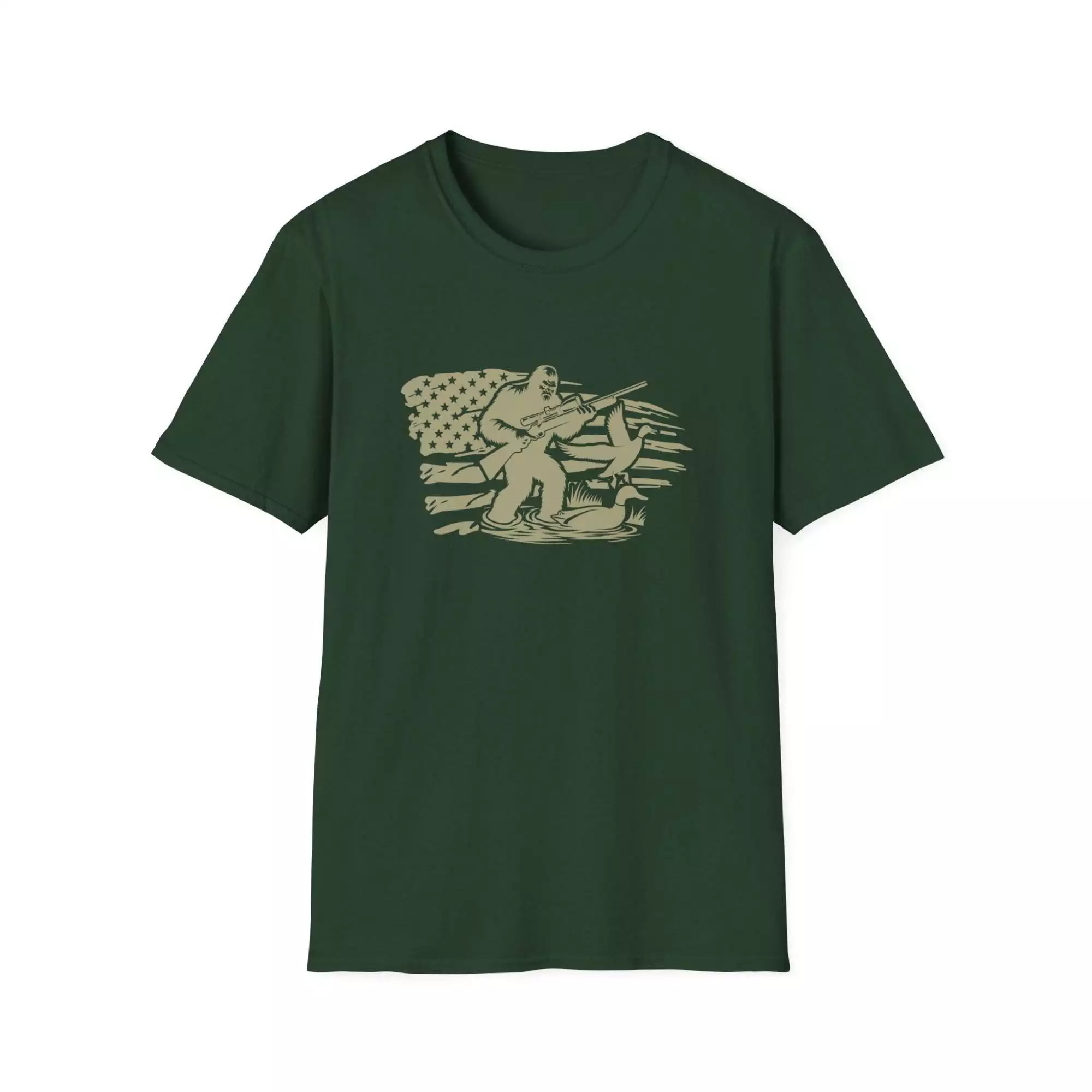 Distressed US Flag Bigfoot Hunting T-Shirt, Patriotic American Tee, Sasquatch Lover Gift, Vintage American Flag Shirt, USA Hunting Shirt, - Image 8