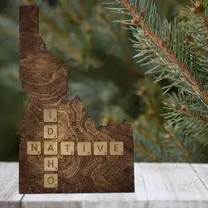 Idaho Native Accent | Rustic Laser Cut Wall & Table Decor | Unique Idaho Sign with Tile Letters for Home or Cabin Decor – Walnut Stain
