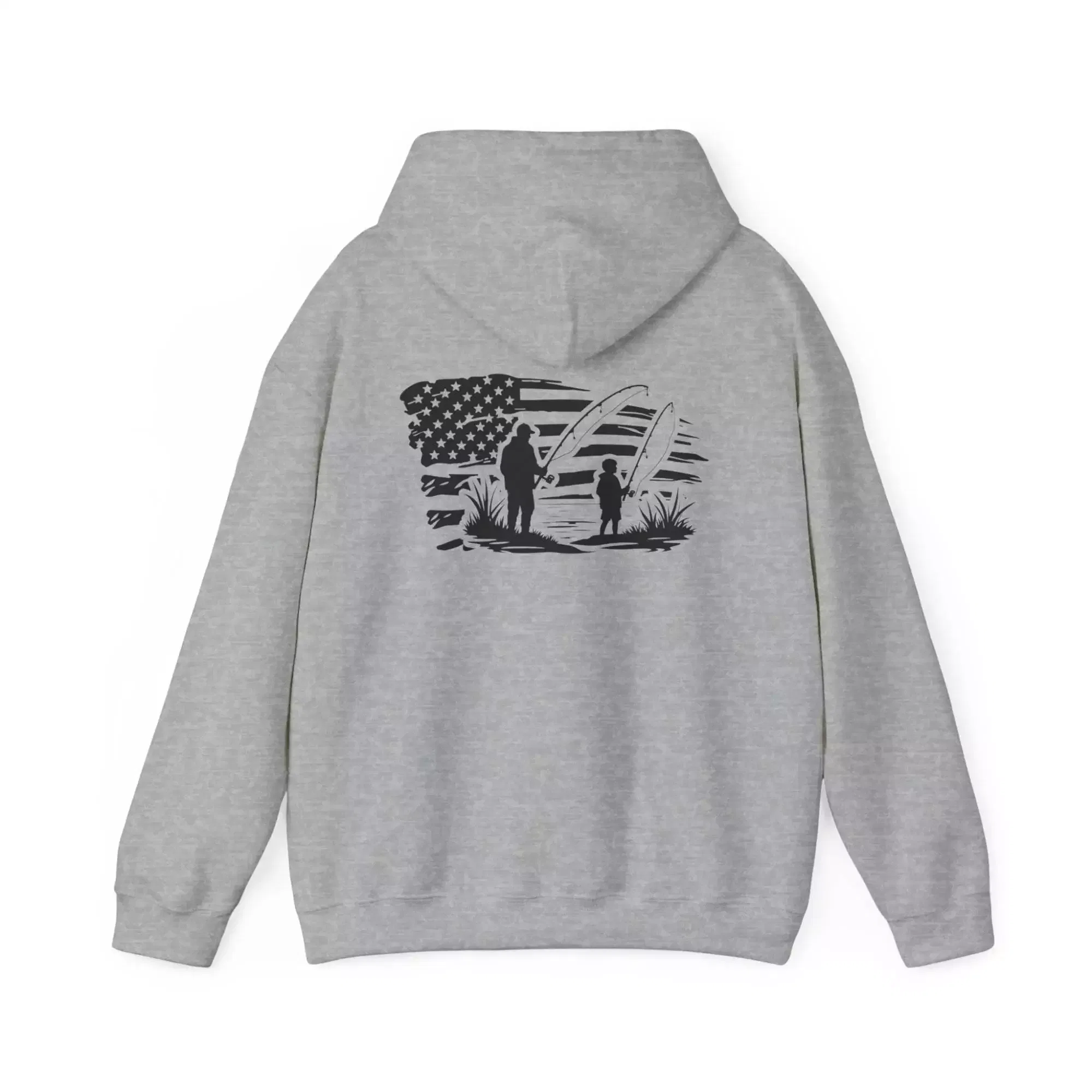 Father and Son Fishing Hoodie, US Flag Distressed Sweatshirt, Patriotic Pullover, Fishing Gift, Father's Day, Christmas Present - Image 5