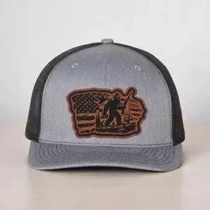 Distressed Flag with Bigfoot Patch – Forest Mountain Scene Cap for Nature Lovers