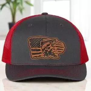 Distressed US Flag and Trout Leatherette Hat Patch – Stylish Fishing Accessories