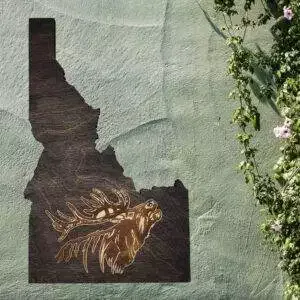 Idaho Sign – Rustic Home Decor with Elk Head, Perfect Gift for Idaho Lovers & Nature Enthusiasts – Gray Stain