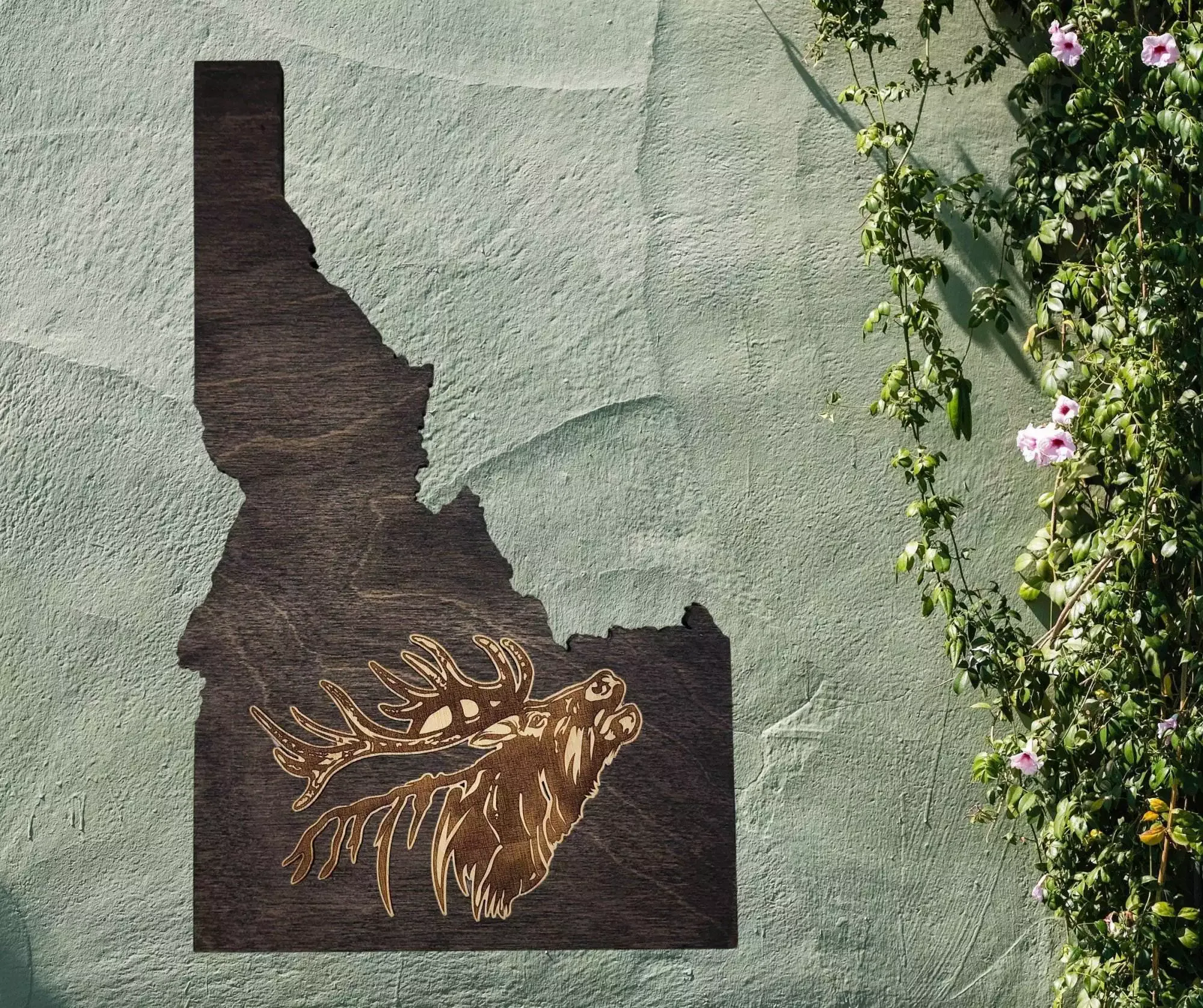 Idaho Sign - Rustic Home Decor with Elk Head, Perfect Gift for Idaho Lovers & Nature Enthusiasts - Gray Stain - Image 2