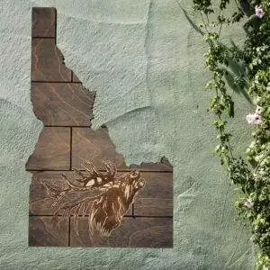 Idaho Sign – Rustic Home Decor with Elk Head, Perfect Gift for Idaho Lovers & Nature Enthusiasts – Gray Plank Stain