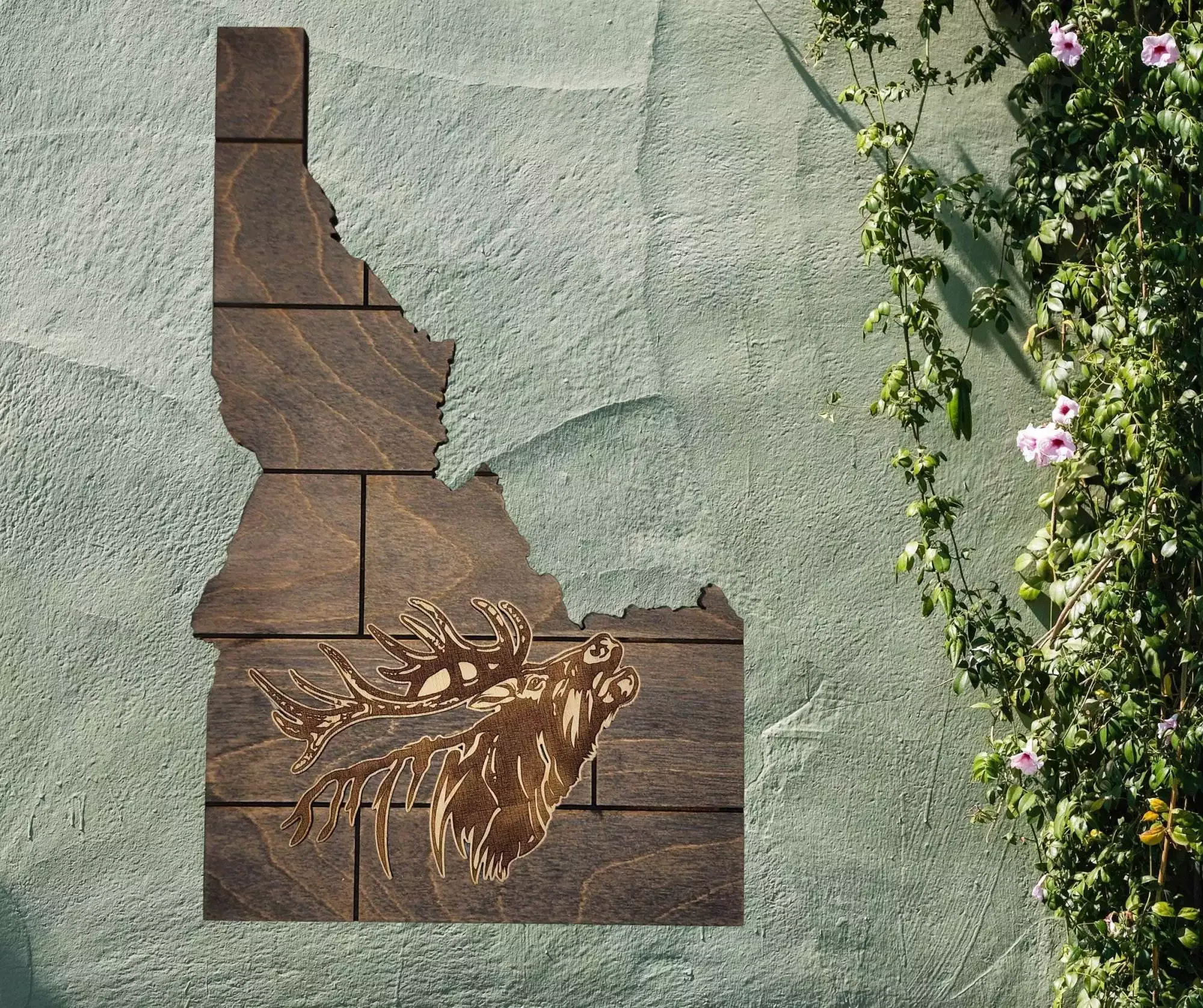 Idaho Sign - Rustic Home Decor with Elk Head, Perfect Gift for Idaho Lovers & Nature Enthusiasts - Gray Plank Stain - Image 2