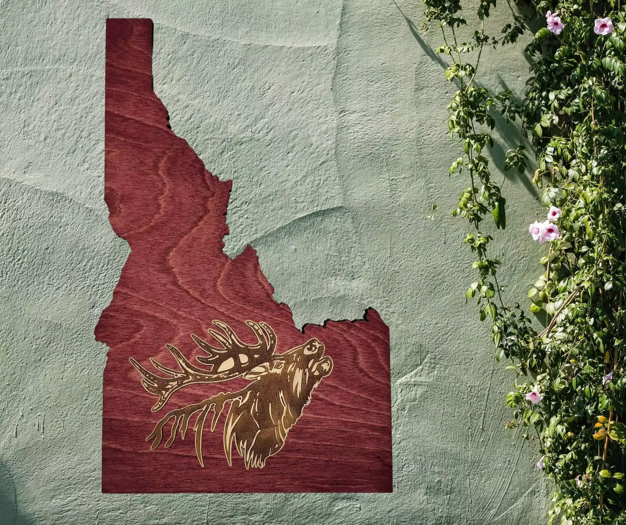 Idaho Sign - Rustic Home Decor with Elk Head, Perfect Gift for Idaho Lovers & Nature Enthusiasts - Red Stain - Image 2