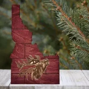 Idaho Sign – Rustic Home Decor with Elk Head, Perfect Gift for Idaho Lovers & Nature Enthusiasts – Red Plank Stain