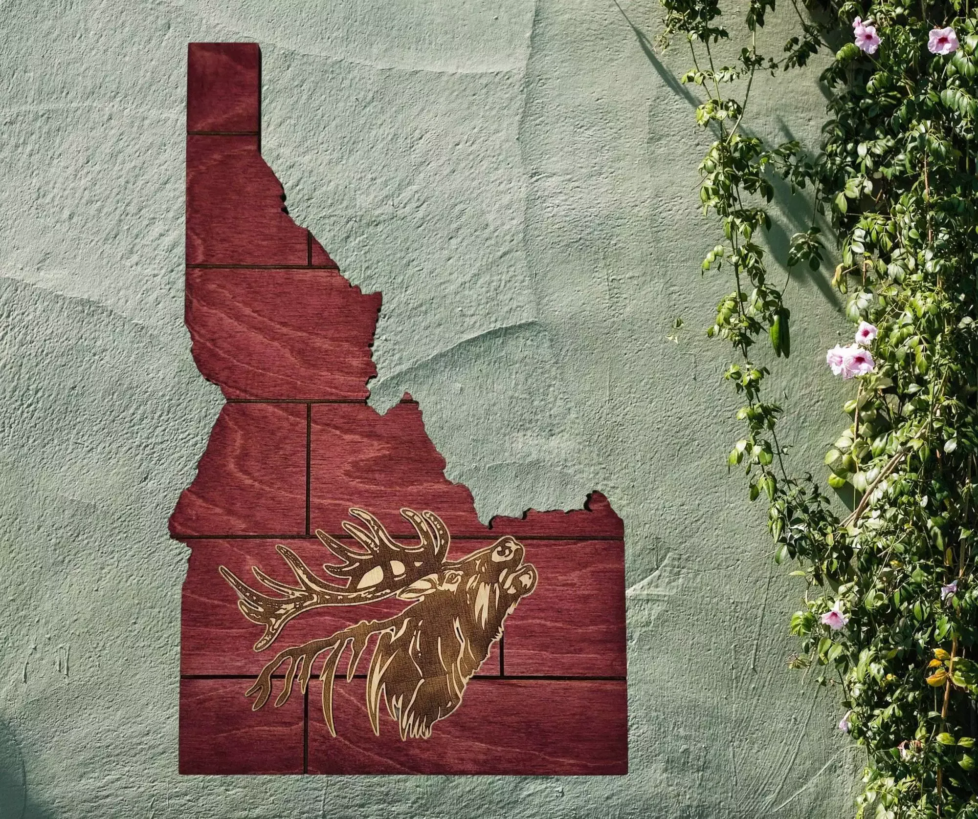 Idaho Sign - Rustic Home Decor with Elk Head, Perfect Gift for Idaho Lovers & Nature Enthusiasts - Red Plank Stain - Image 2