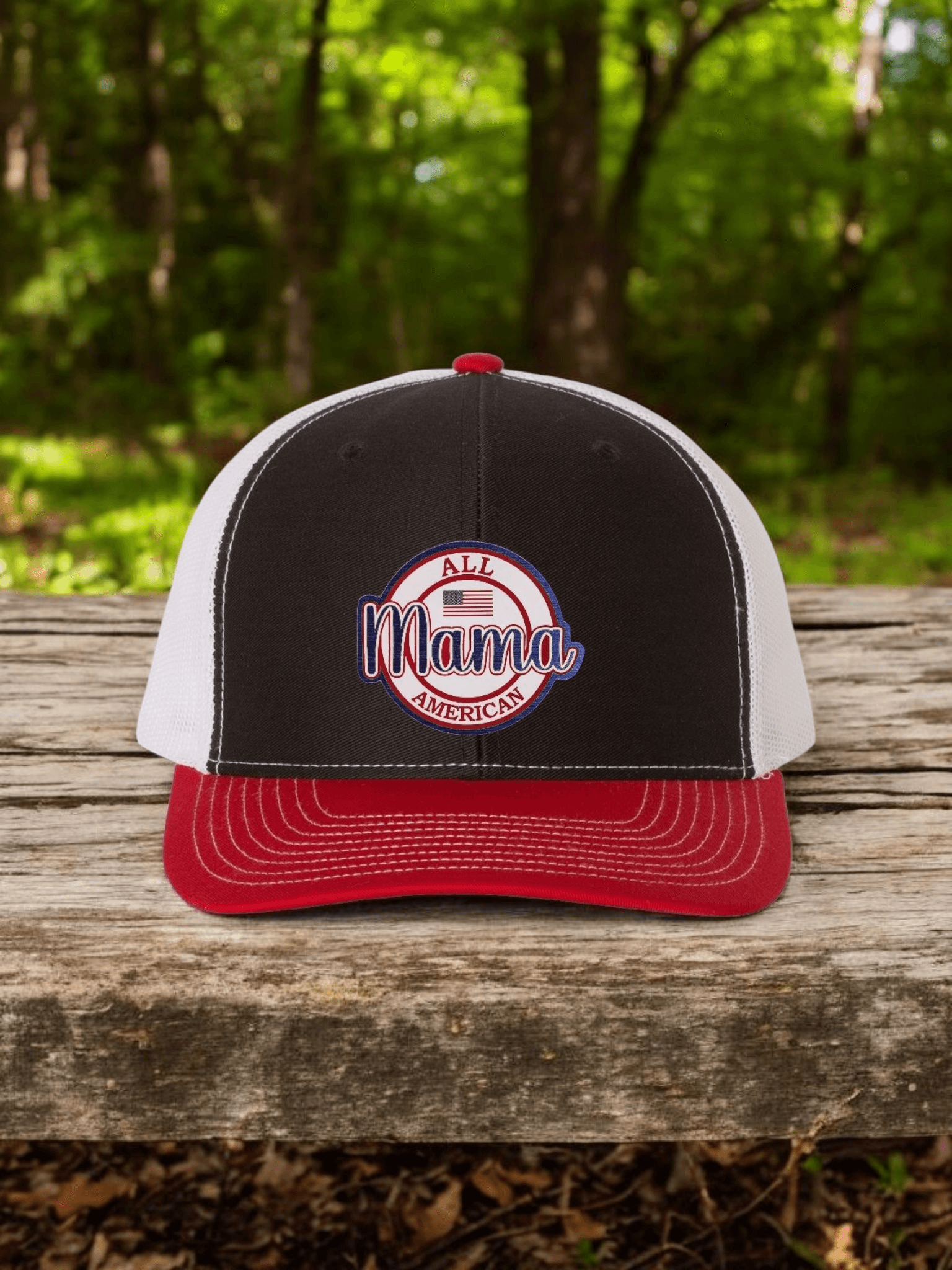 All American Mama Hat - Acrylic Hat Patch. Red, White and Blue Patch Hat