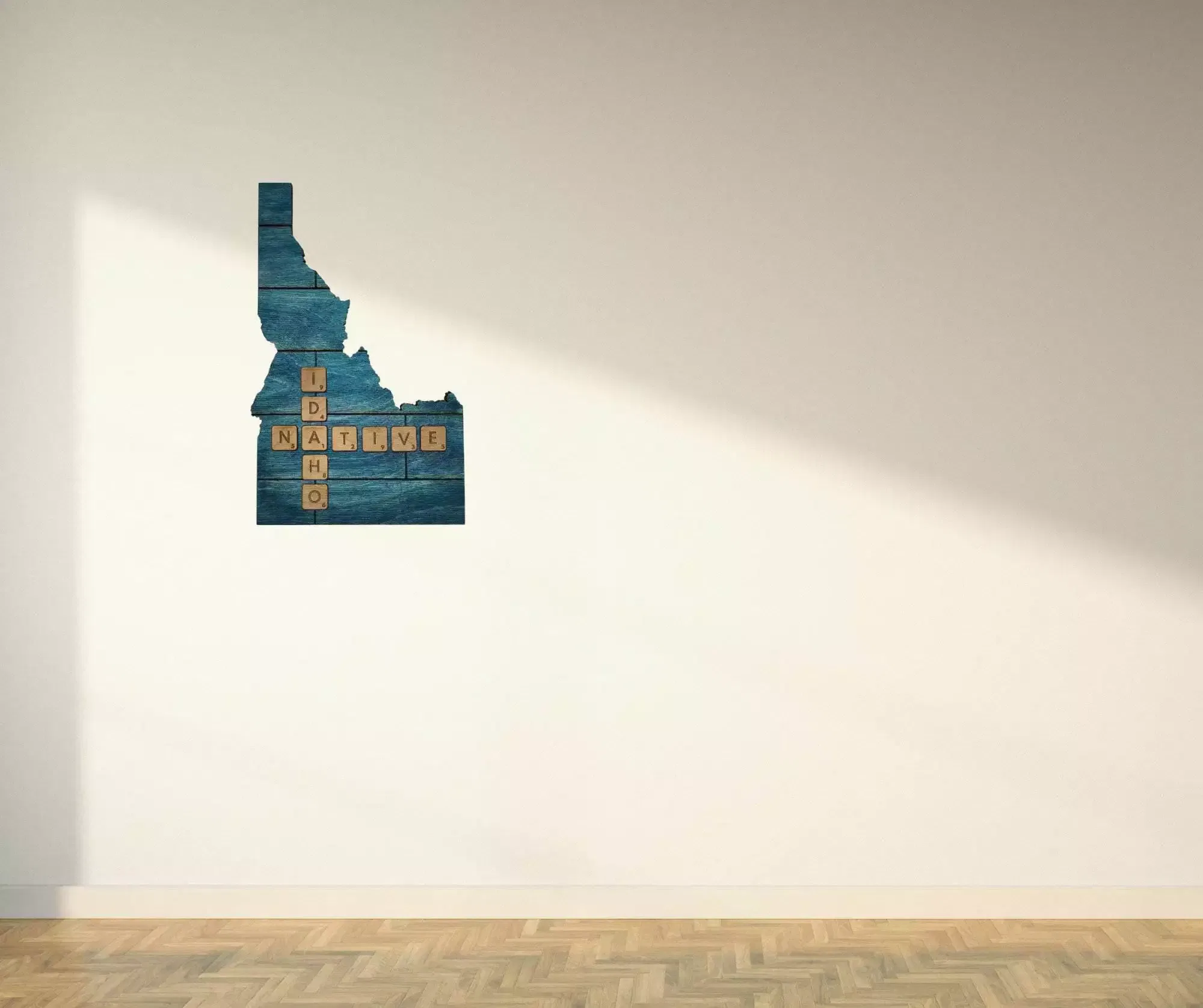 Idaho Native Accent | Rustic Laser Cut Wall & Table Decor | Unique Idaho Sign with Tile Letters for Home or Cabin Decor - Turquoise Stain - Faux Plank Engrave - Image 4
