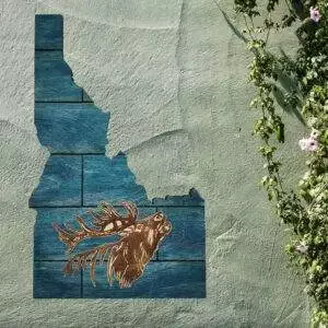 Idaho Sign – Rustic Home Decor with Elk Head, Perfect Gift for Idaho Lovers & Nature Enthusiasts – Turquoise Plank Stain
