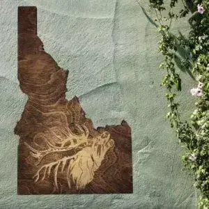 Idaho Sign – Rustic Home Decor with Elk Head, Perfect Gift for Idaho Lovers & Nature Enthusiasts – Walnut Stain