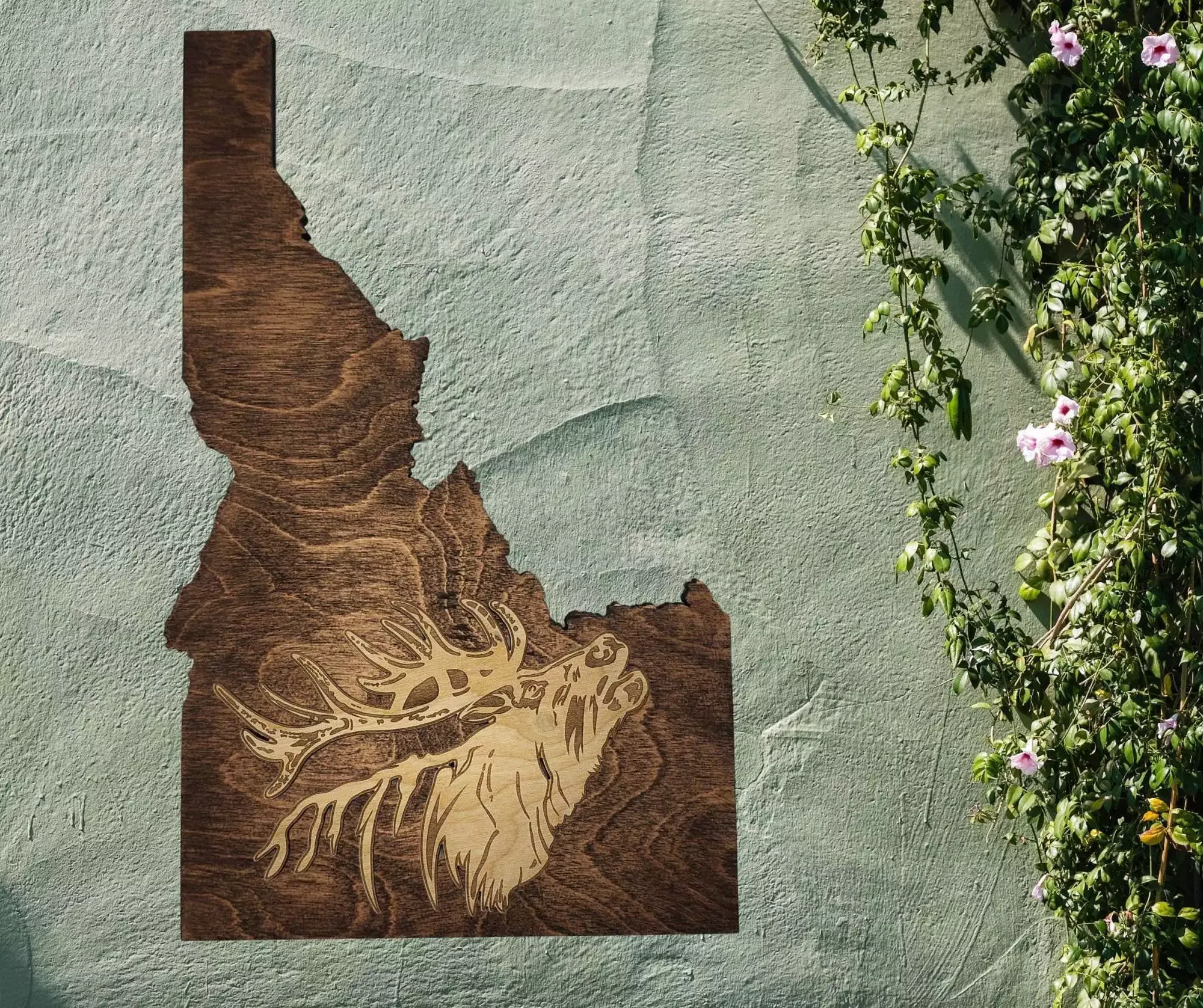 Idaho Sign - Rustic Home Decor with Elk Head, Perfect Gift for Idaho Lovers & Nature Enthusiasts - Walnut Stain - Image 2