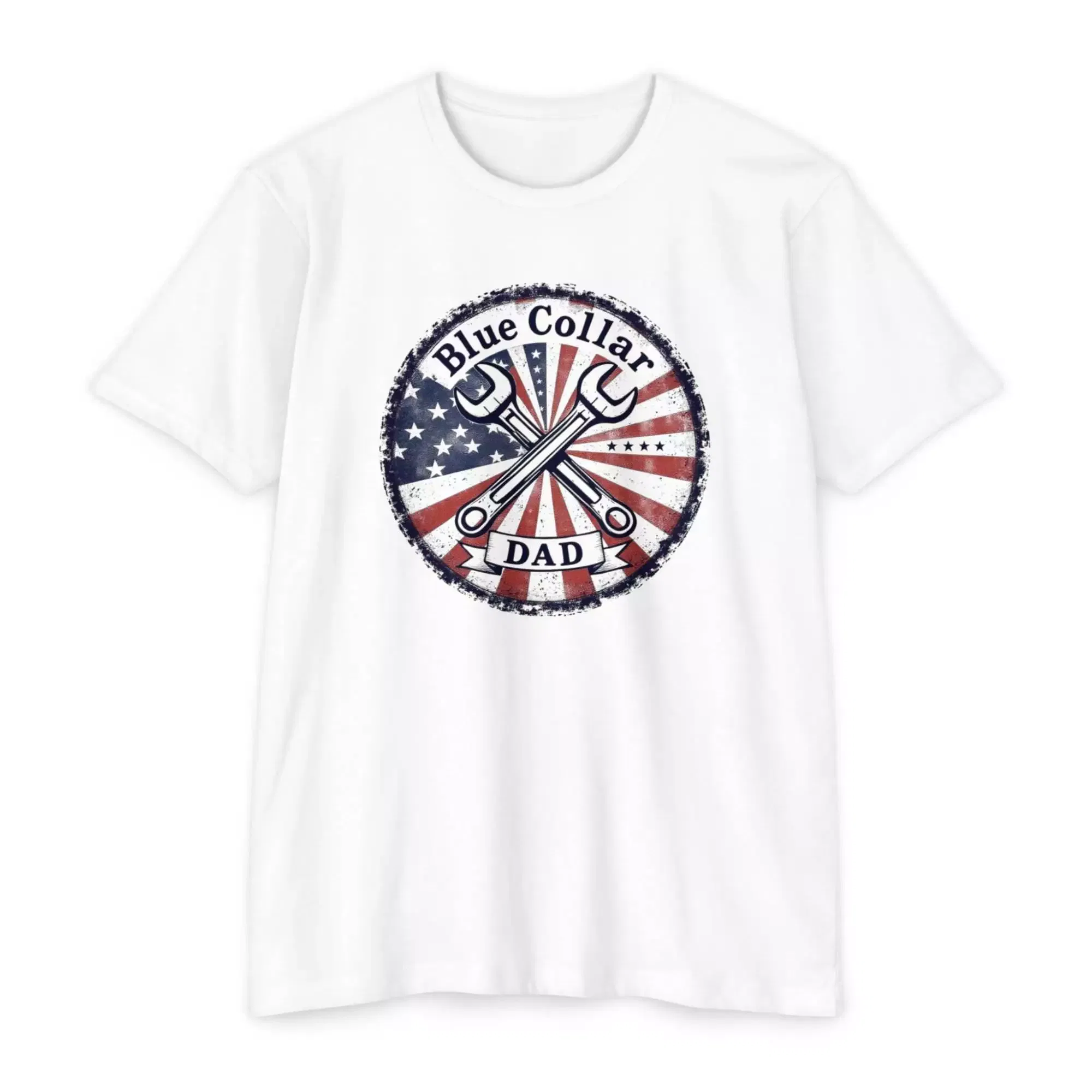 Patriotic Blue Collar Dad T-Shirt | Gift for Father's Day, Workwear, Union Pride, Casual Style, All American Dad Tee - Image 7