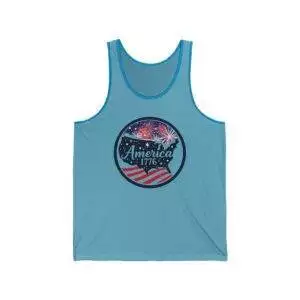 Patriotic Unisex Jersey Tank Top – America 1776 Fireworks Design, Independence Day, Summer BBQ, Fourth of July, Casual Wear
