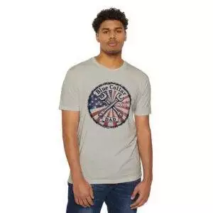 Patriotic Blue Collar Dad T-Shirt | Gift for Father’s Day, Workwear, Union Pride, Casual Style, All American Dad Tee
