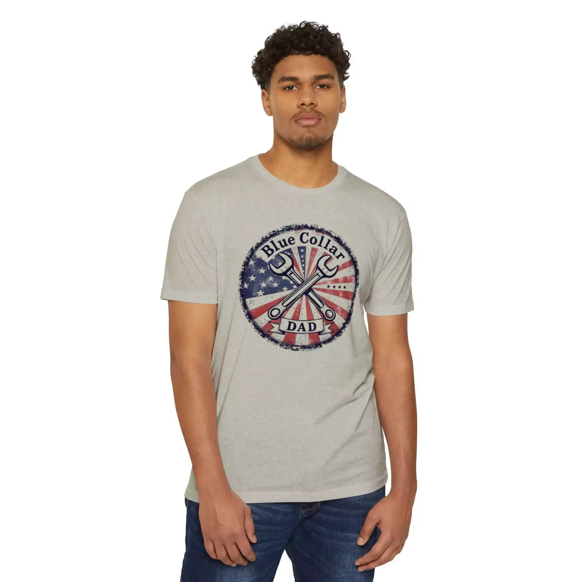 Patriotic Blue Collar Dad T-Shirt | Gift for Father's Day, Workwear, Union Pride, Casual Style, All American Dad Tee - Image 2